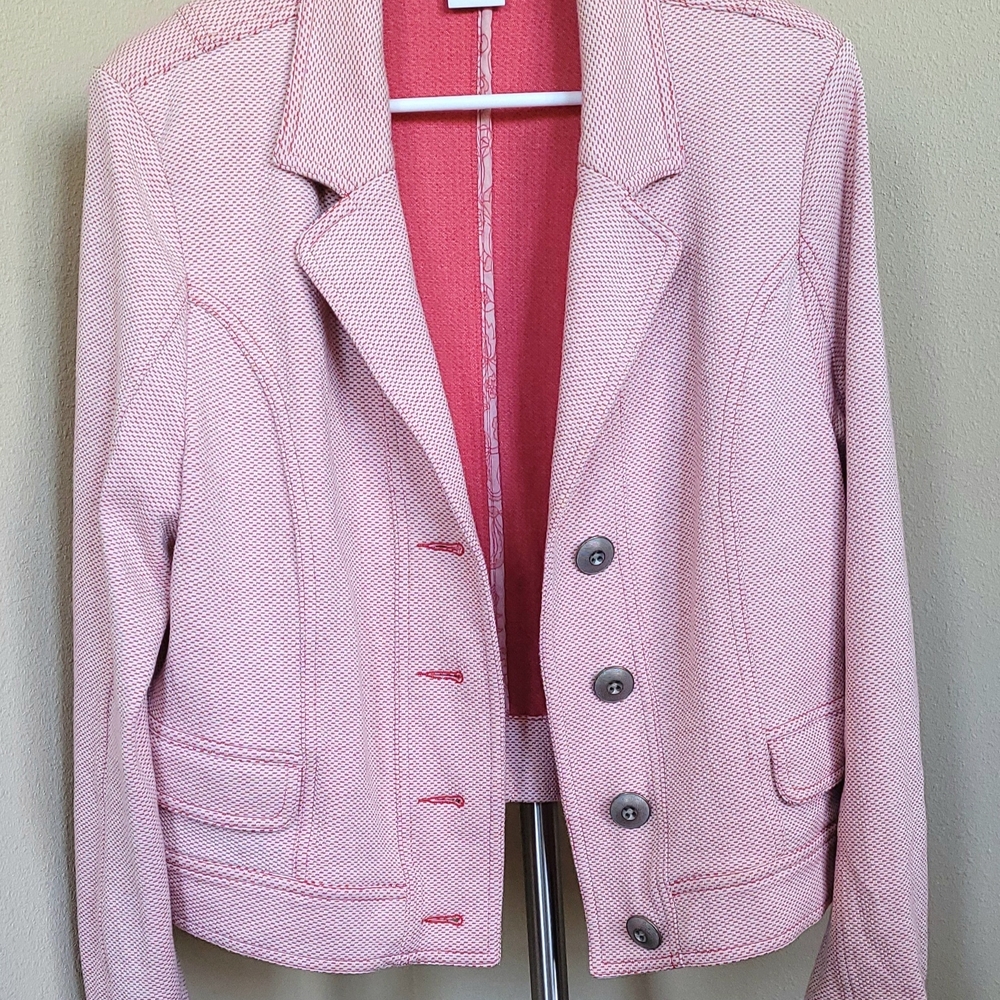 CAbi "Amelia" Knit Blazer Pink/Red Button Up Women's XL